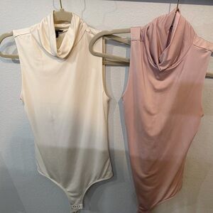 Two Express Cream & Pink Sleeveless Bodysuit